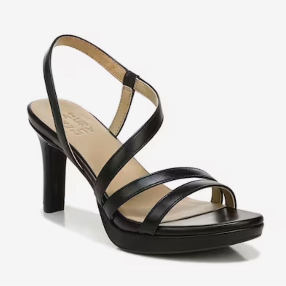 Naturalizer black heel synthetic upper  comfortable foot bed 3.25” sling back